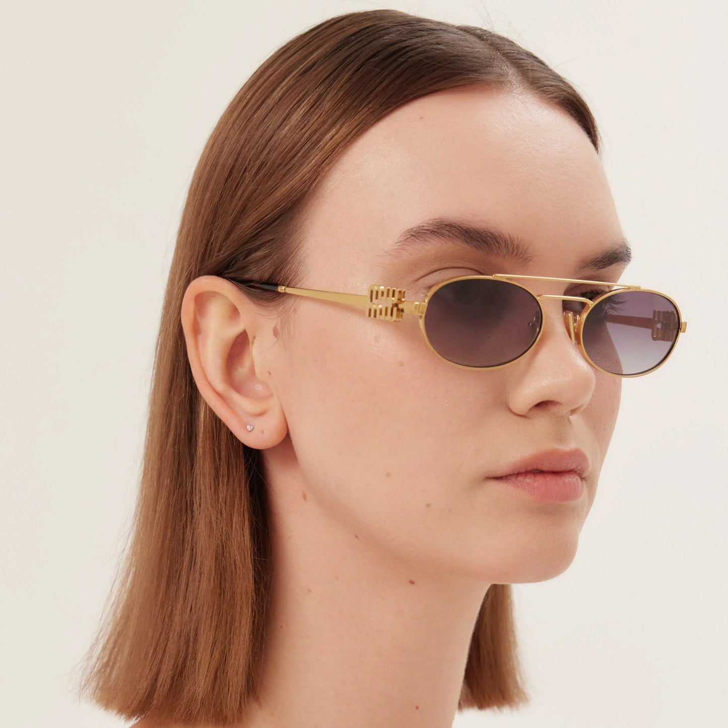 MIU MIU MU 54ZS 5AK30C Gold Grey Gradient Lens Oval Women Sunglasses