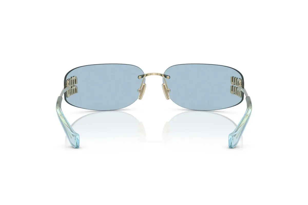 Miu Miu MU A51S ZVN10P Pale Gold Rimless Rectangle Sunglasses Light Blue Lenses