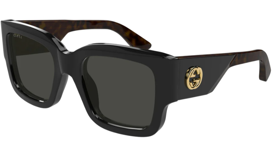 GUCCI GG1663S 001 Emblem Black Grey 52 mm Women's Sunglasses