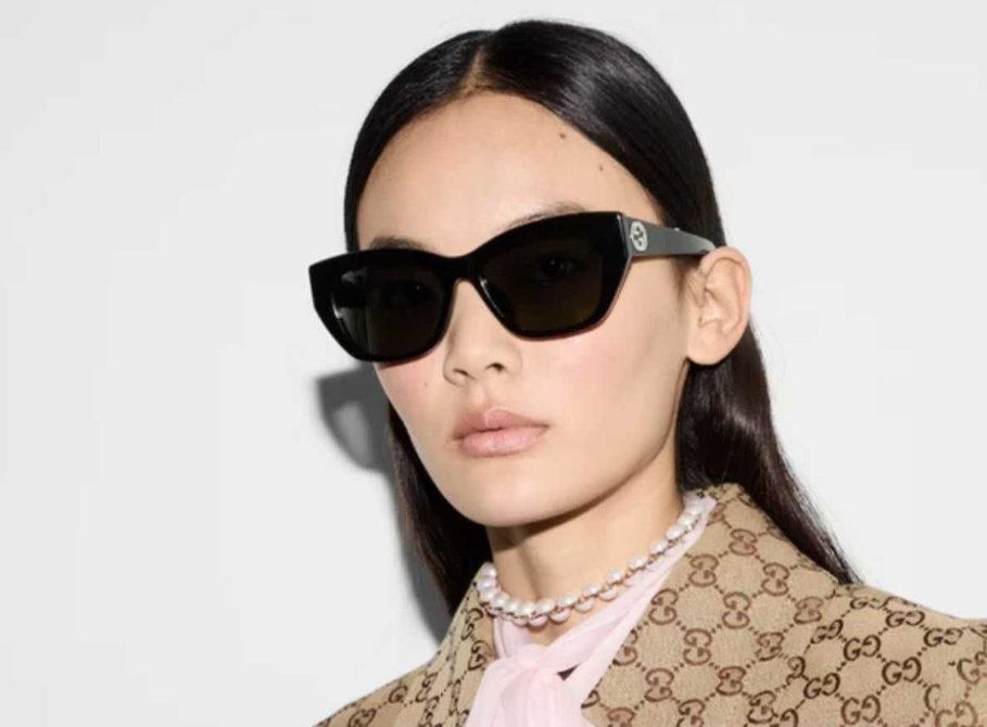 Gucci GG1844SA 001 Sunglasses Women's Black/Grey Lenses Cat Eye Style 55mm