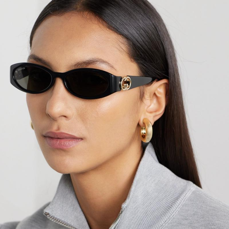 GUCCI GG1660S 001 Black Gold Grey Rectangle Unisex Sunglasses AUTHENTIC