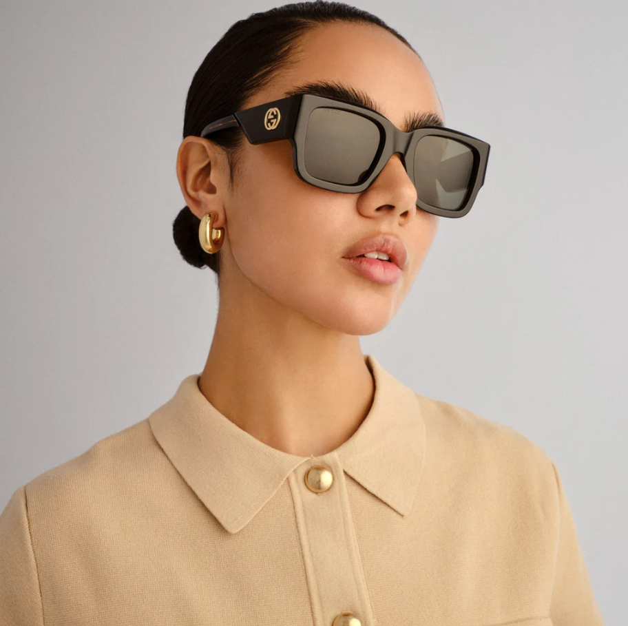 GUCCI GG1663S 001 Emblem Black Grey 52 mm Women's Sunglasses