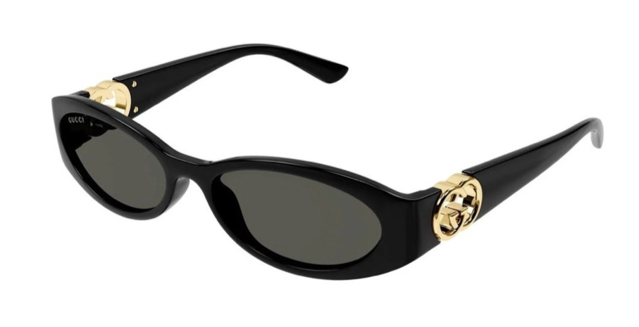 GUCCI GG1660S 001 Black Gold Grey Rectangle Unisex Sunglasses AUTHENTIC