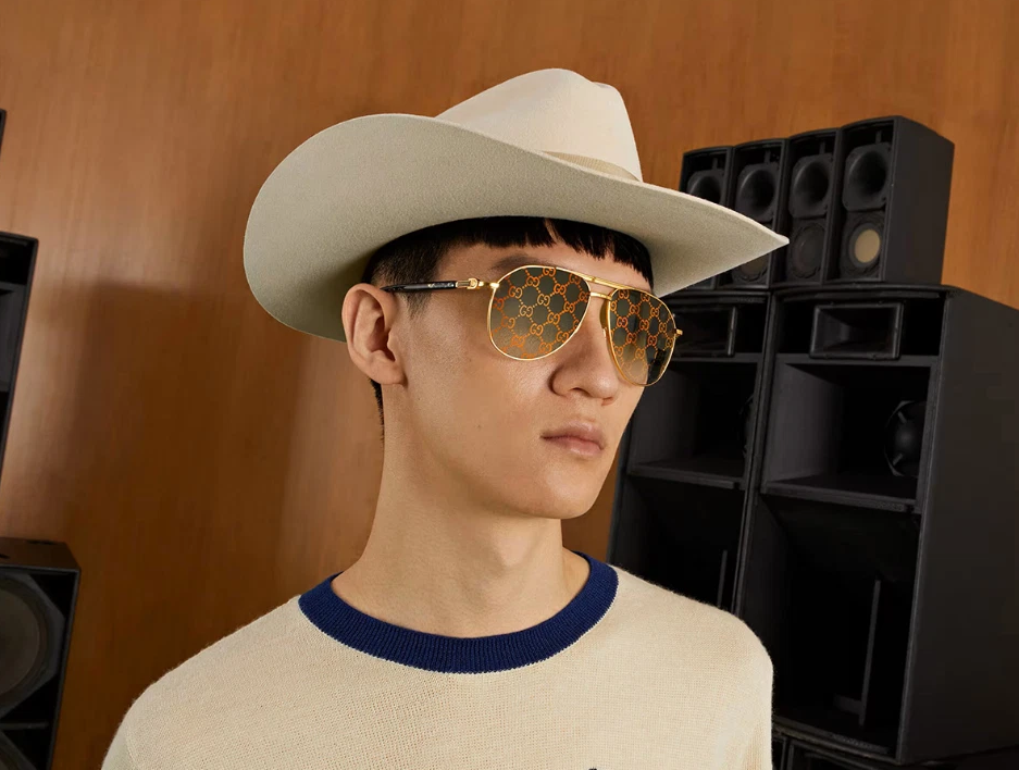 Gucci GG1220S-004 Gold & Black Marble / Green Gradient Sunglasses