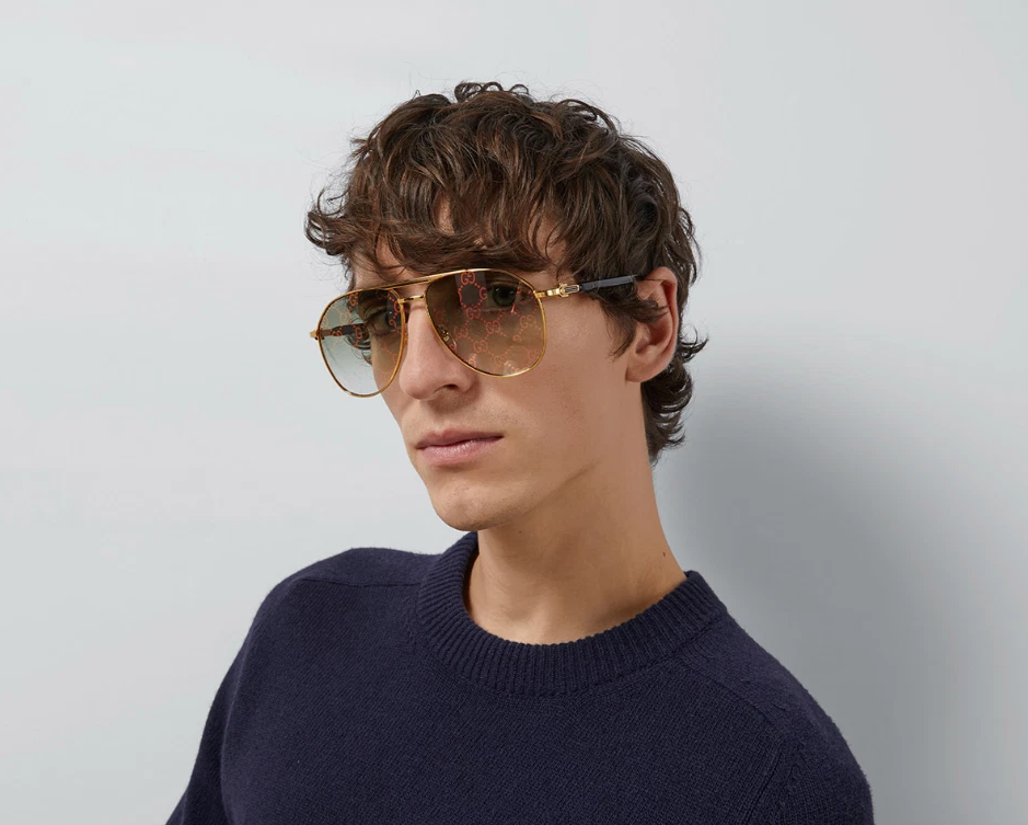 Gucci GG1220S-004 Gold & Black Marble / Green Gradient Sunglasses