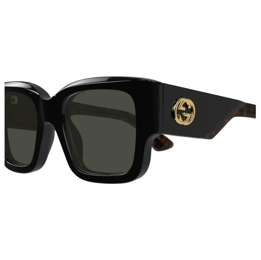 GUCCI GG1663S 001 Emblem Black Grey 52 mm Women's Sunglasses