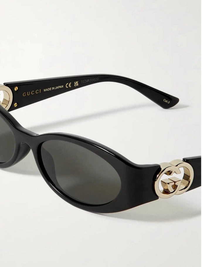 GUCCI GG1660S 001 Black Gold Grey Rectangle Unisex Sunglasses AUTHENTIC