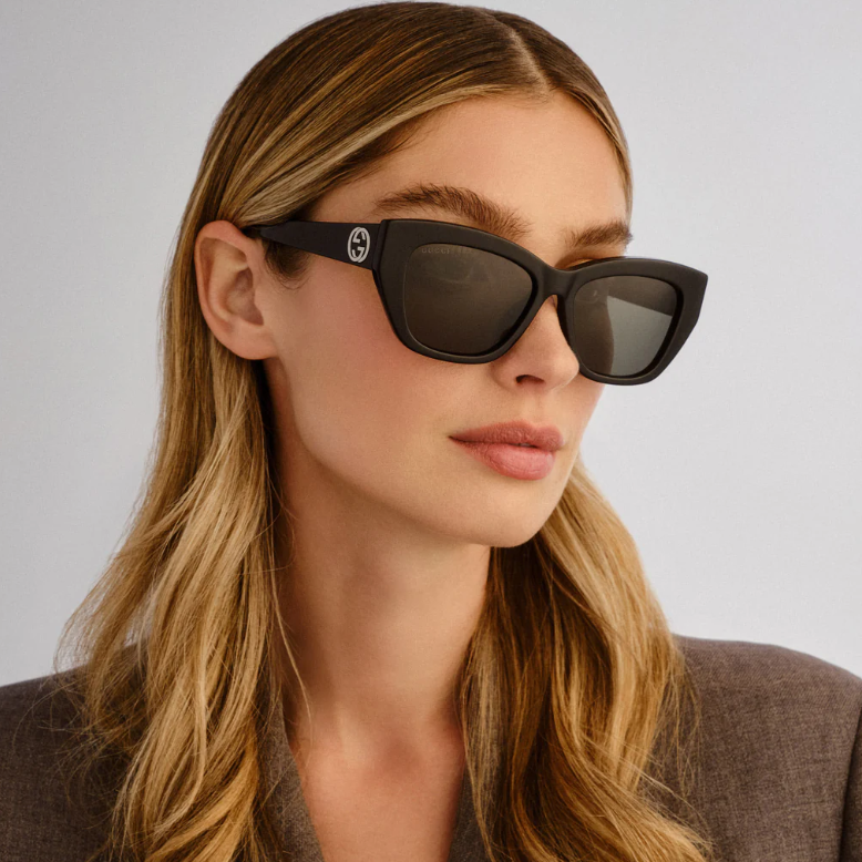 Gucci GG1844SA 001 Sunglasses Women's Black/Grey Lenses Cat Eye Style 55mm