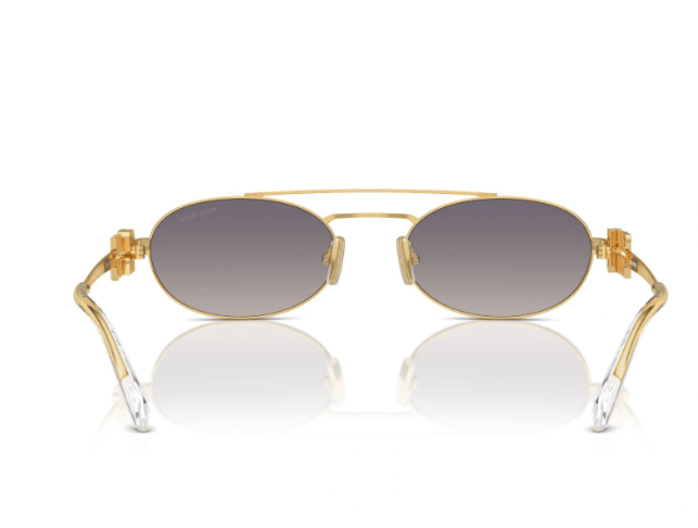 MIU MIU MU 54ZS 5AK30C Gold Grey Gradient Lens Oval Women Sunglasses - ModaBlvck