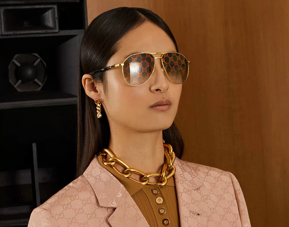 Gucci GG1220S-004 Gold & Black Marble / Green Gradient Sunglasses