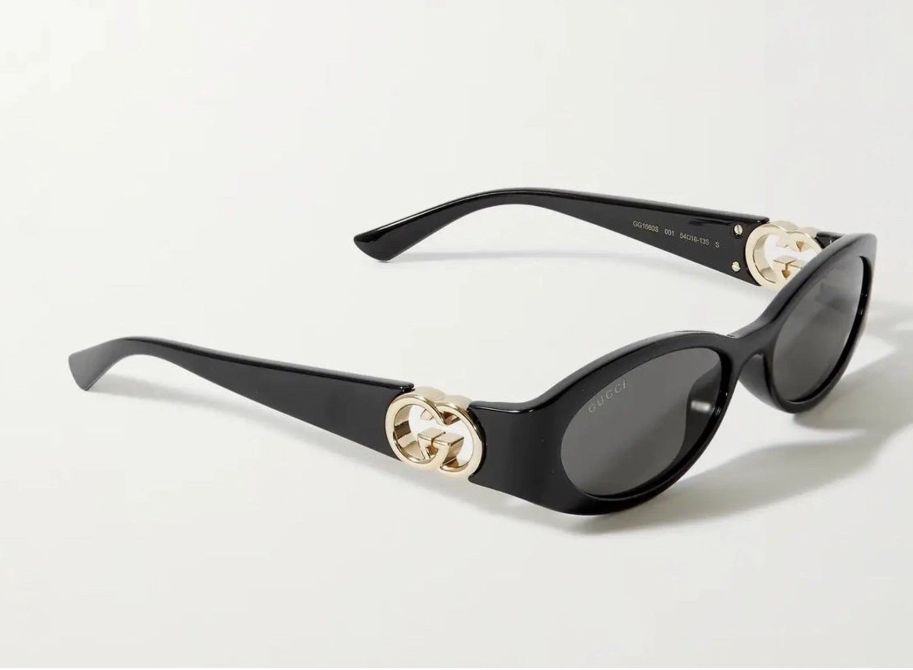 GUCCI GG1660S 001 Black Gold Grey Rectangle Unisex Sunglasses AUTHENTIC