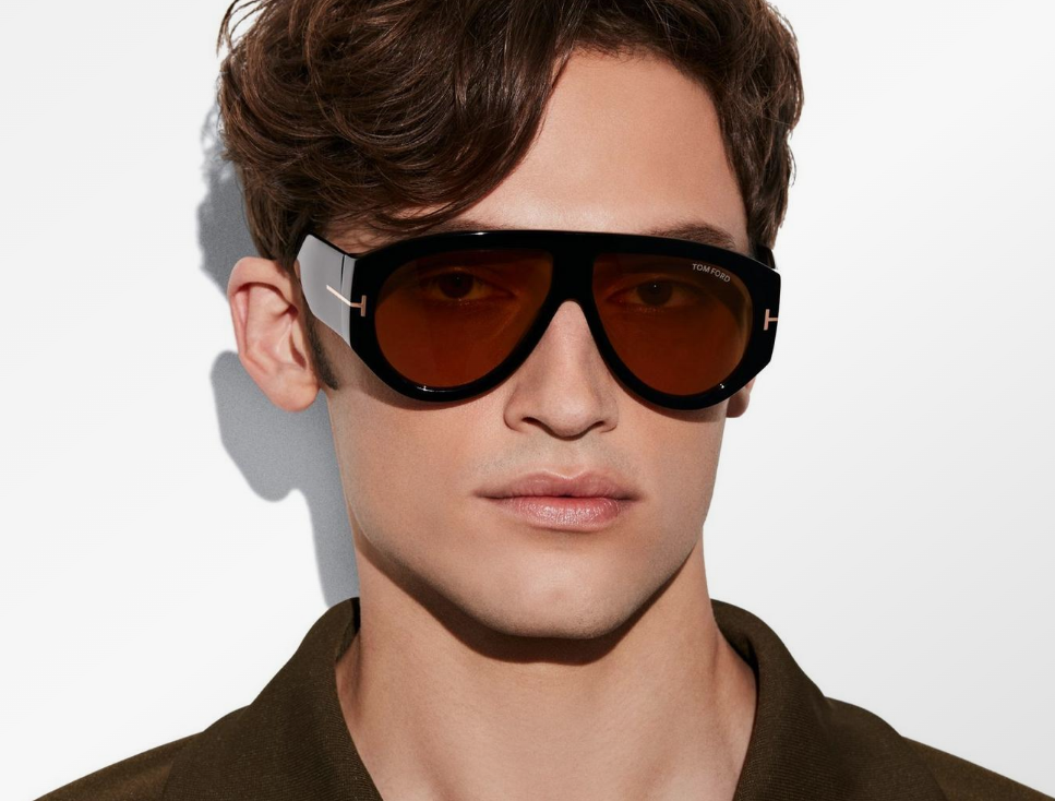 Tom Ford FT Bronson 1044/S 01E Shiny Black Yellow Lens Sunglasses Authentic New