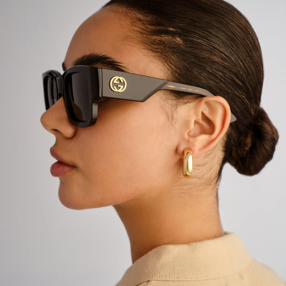 GUCCI GG1663S 001 Emblem Black Grey 52 mm Women's Sunglasses