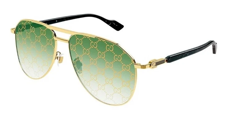 Gucci GG1220S-004 Gold & Black Marble / Green Gradient Sunglasses