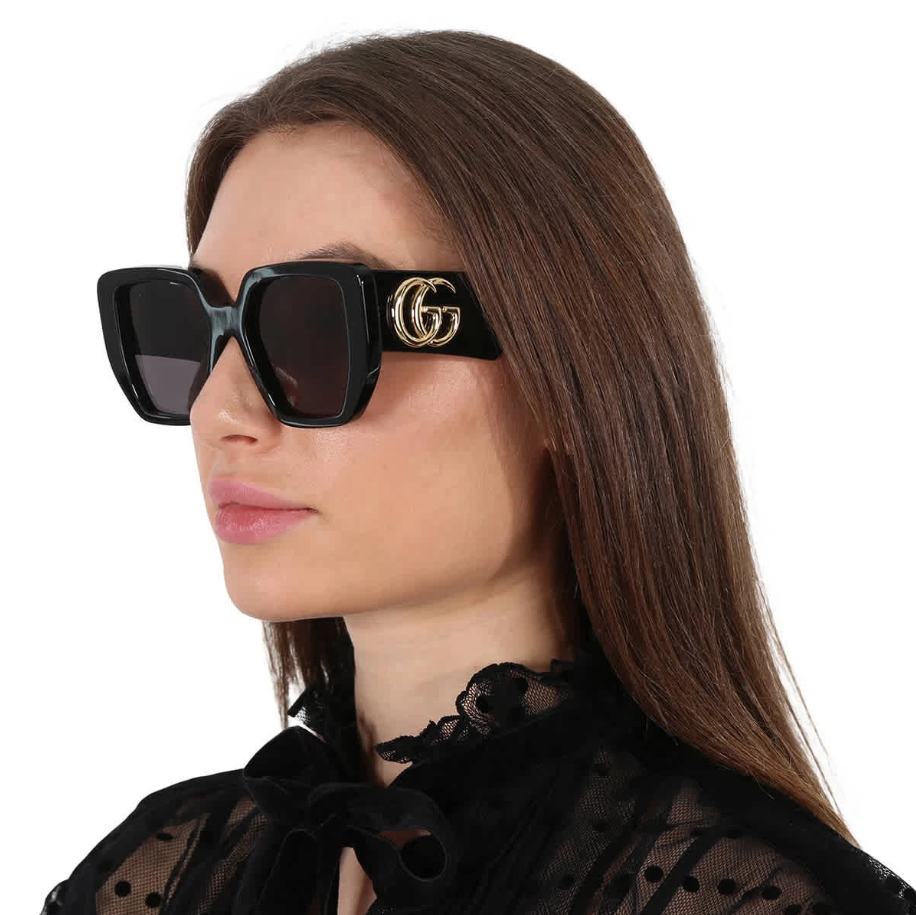 Gucci GG 0956S-003 Black/Gray Oversized Geometric Women's Sunglasses