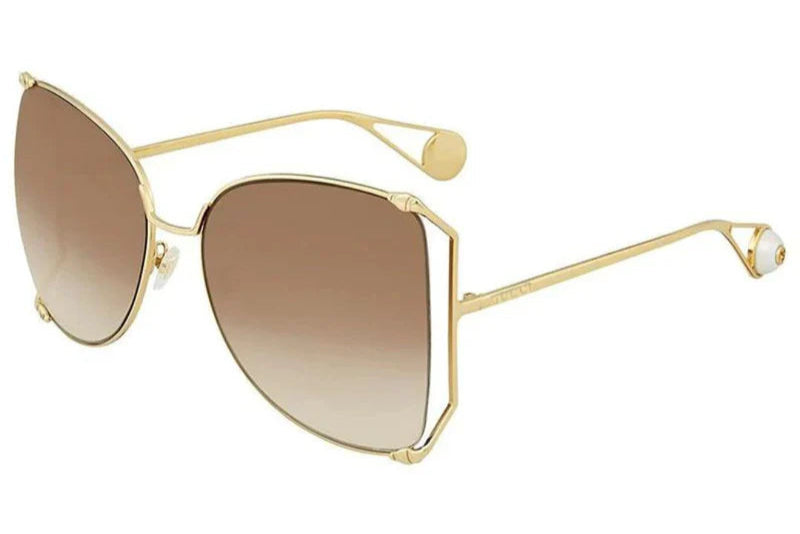 Gucci GG0252S 003 Goldtone Metal Oversized Brown Lens Sunglasses
