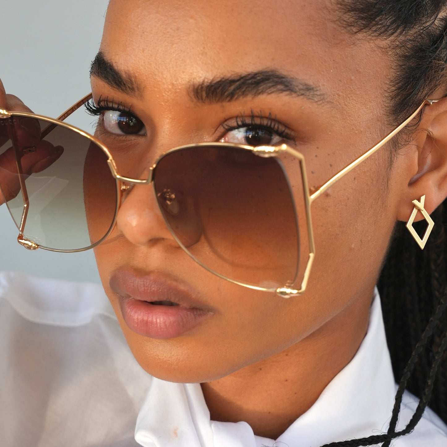 Gucci GG0252S 003 Goldtone Metal Oversized Brown Lens Sunglasses