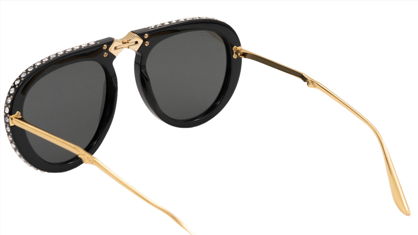 Gucci GG0307S Grey Crystals Engraved Sunglasses - ModaBlvck