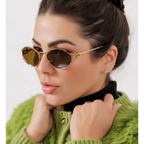 MIU MIU MU52YS 70E01T 54 Metal Oval Gold SUNGLASSES - ModaBlvck