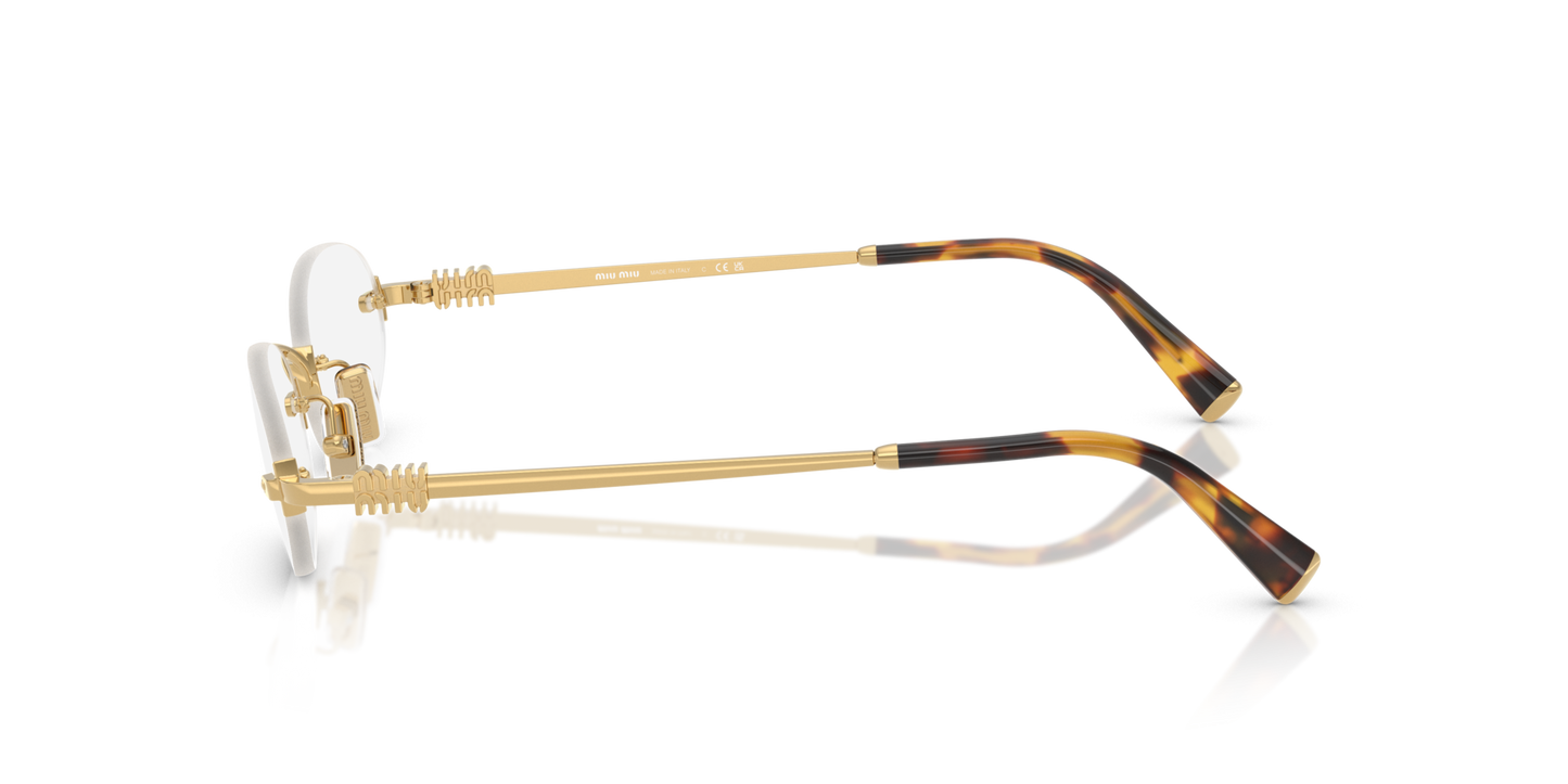 Miu Miu MU A54S 5AK08N Rimless Oval Sunglasses Gold Frame with Blue Control Lenses