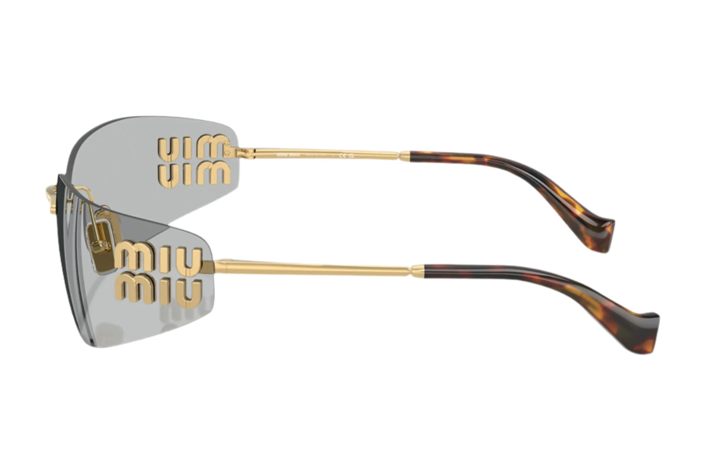 Miu Miu Rimless 0MU A51S Gold Logo Shield Sunglasses Gold/Light Grey