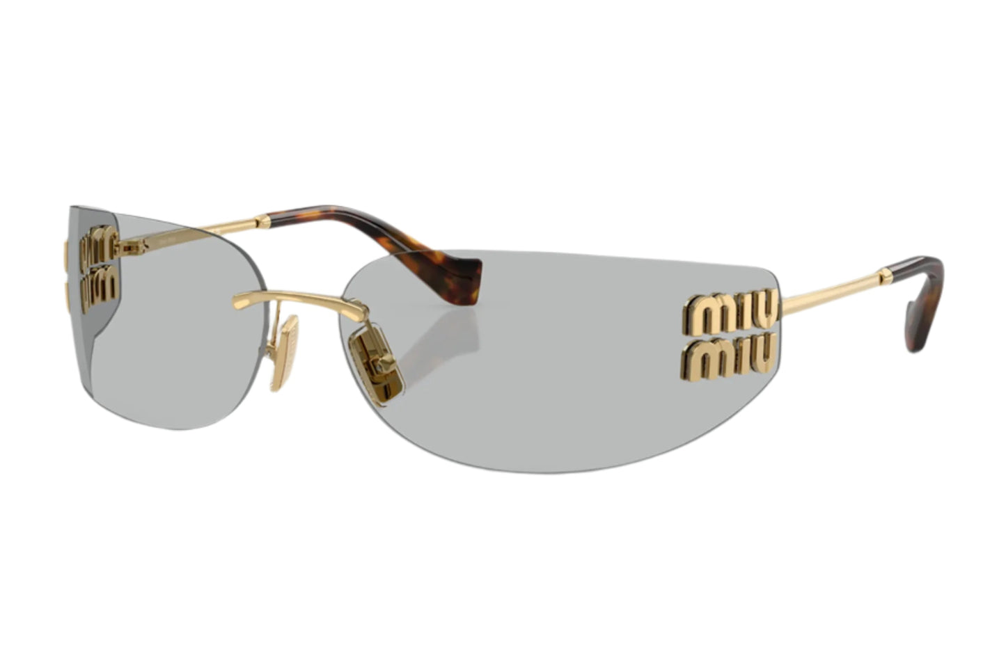 Miu Miu Rimless 0MU A51S Gold Logo Shield Sunglasses Gold/Light Grey