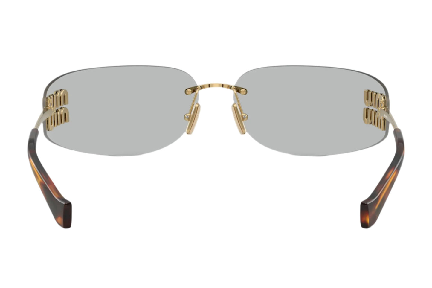 Miu Miu Rimless 0MU A51S Gold Logo Shield Sunglasses Gold/Light Grey