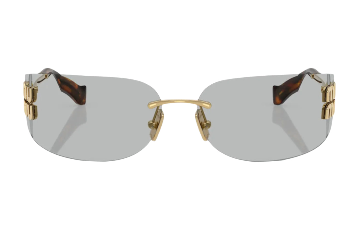 Miu Miu Rimless 0MU A51S Gold Logo Shield Sunglasses Gold/Light Grey