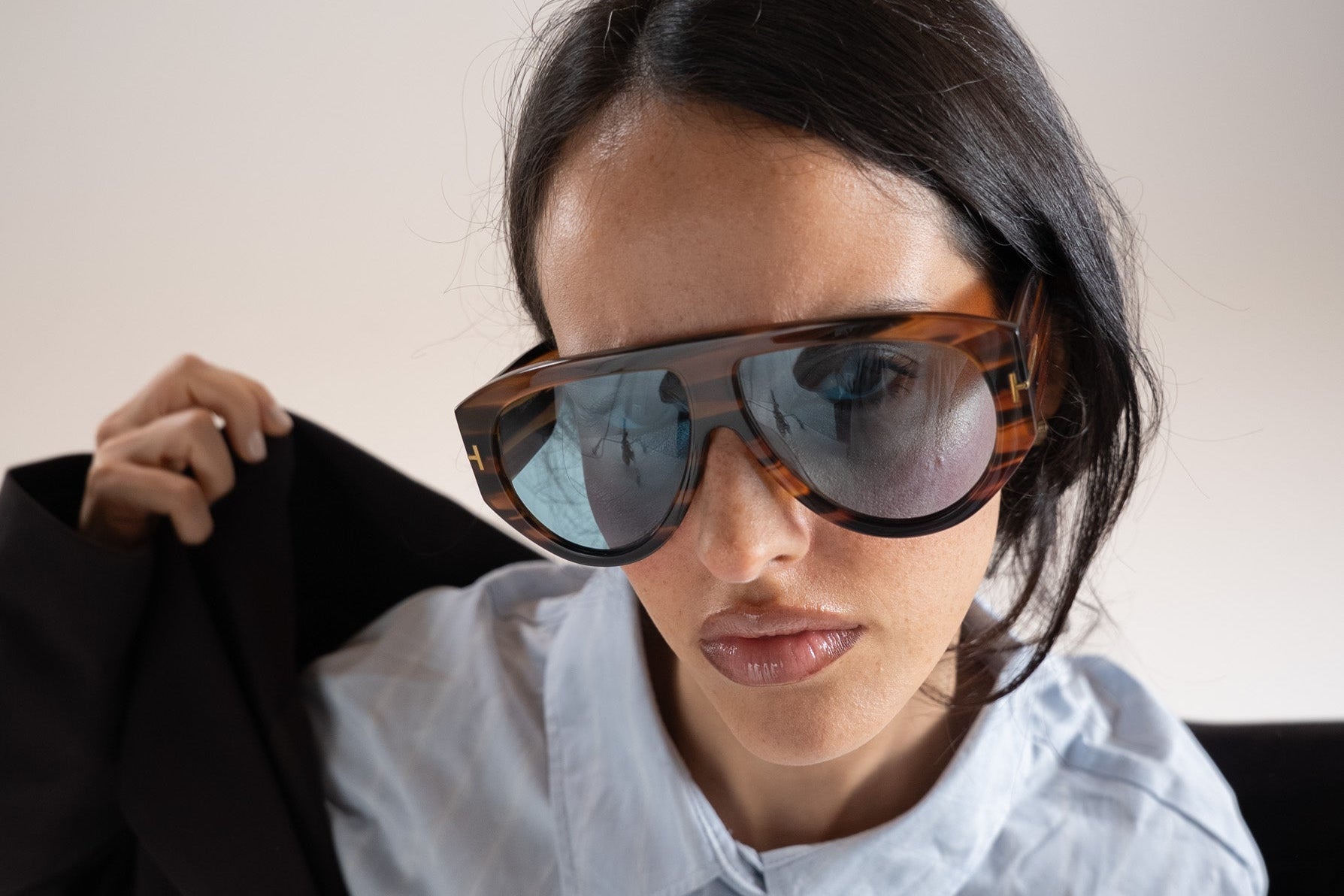 Buy Tom Ford BRONSON FT 1044 Striped Brown/Blue 56V Sunglasses New