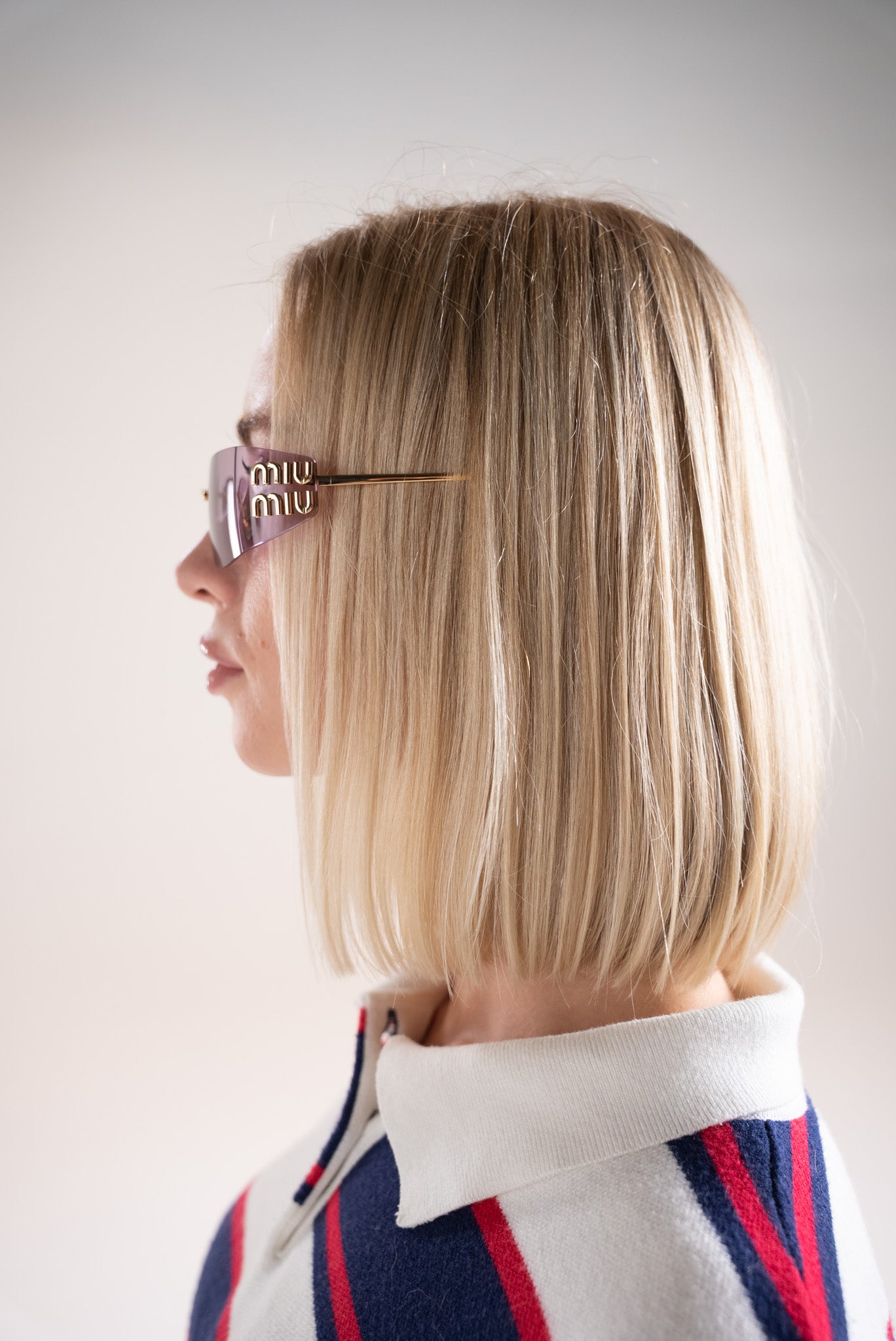 Miu Miu MU A51S ZVN90O Light pink Lenses Rimless Rectangle Sunglasses