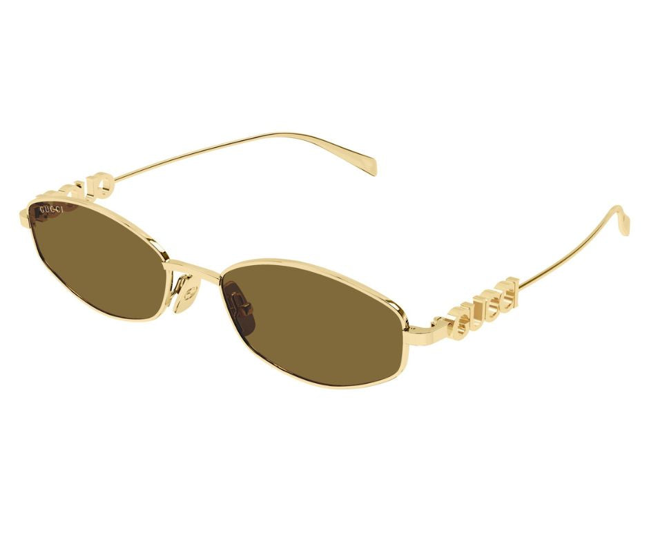 Gucci GG1802S 005 Oval Sunglasses Gold / Brown Lens Logo