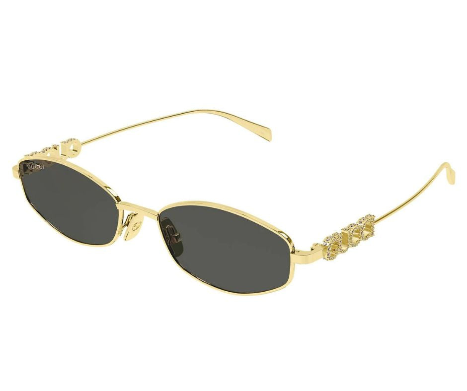 Gucci GG1802S 001 Round Sunglasses Gold / Grey Lens Crystal Logo Temple