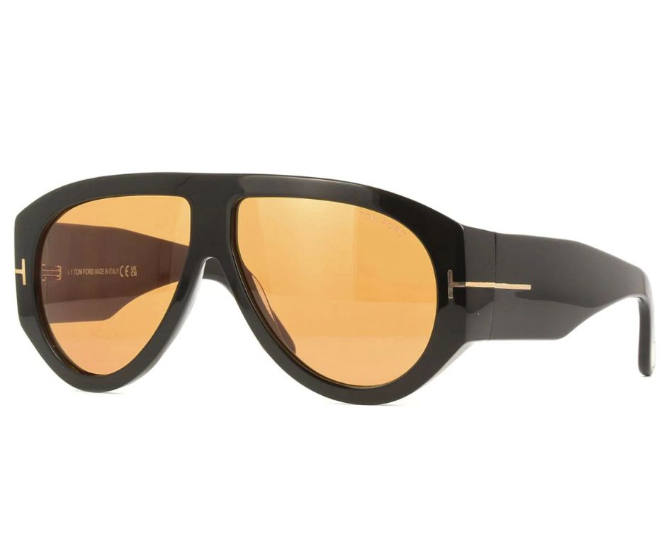 Tom Ford FT1225 01E Pilot Aviator Sunglasses Black / Yellow Lens