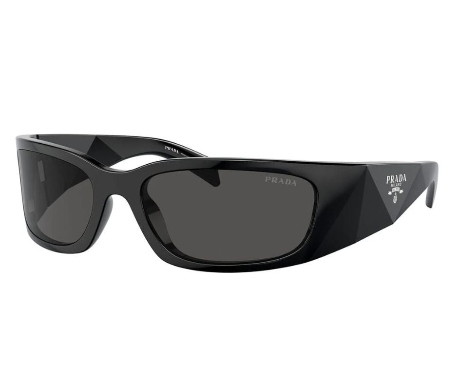 Prada PR A14S 1AB5S0 Rectangle Wrap Sunglasses Black / Grey Lens