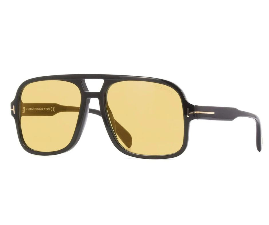 Tom Ford FT0884 01E Square Pilot Sunglasses Black / Yellow Lens