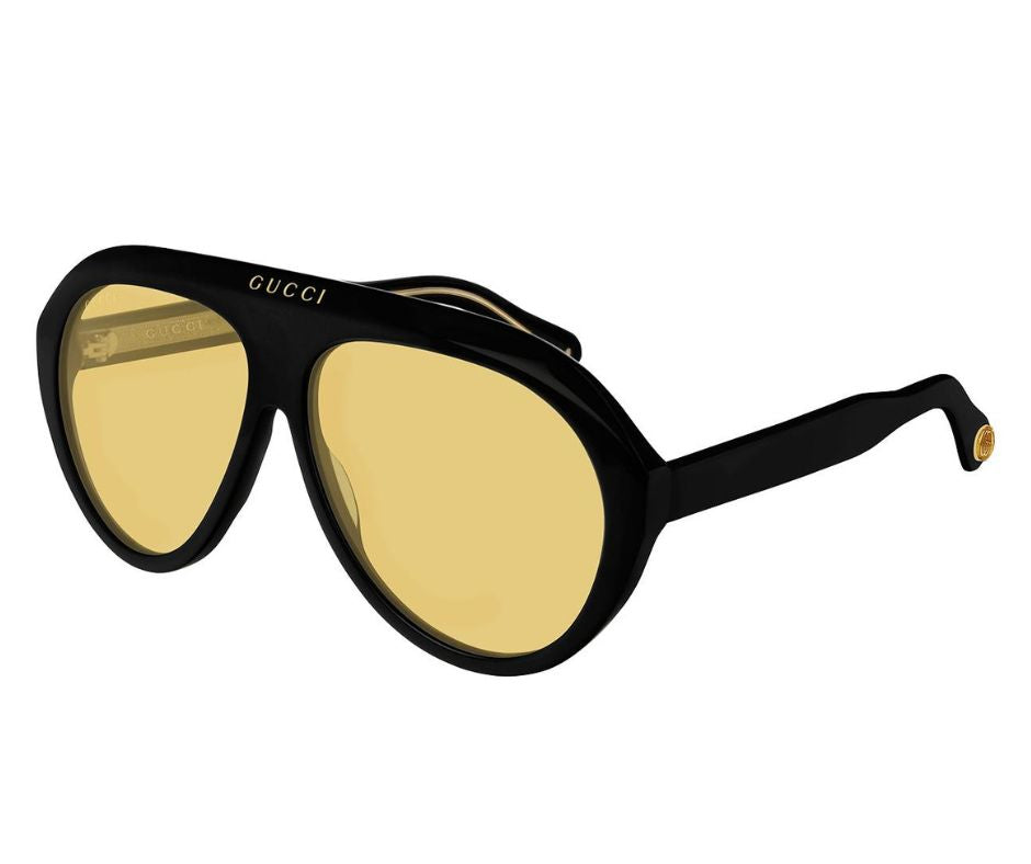 Gucci GG0479S 002 Black Yellow Aviator Sunglasses