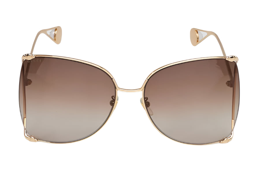 Gucci GG0252S 003 Goldtone Metal Oversized Brown Lens Sunglasses