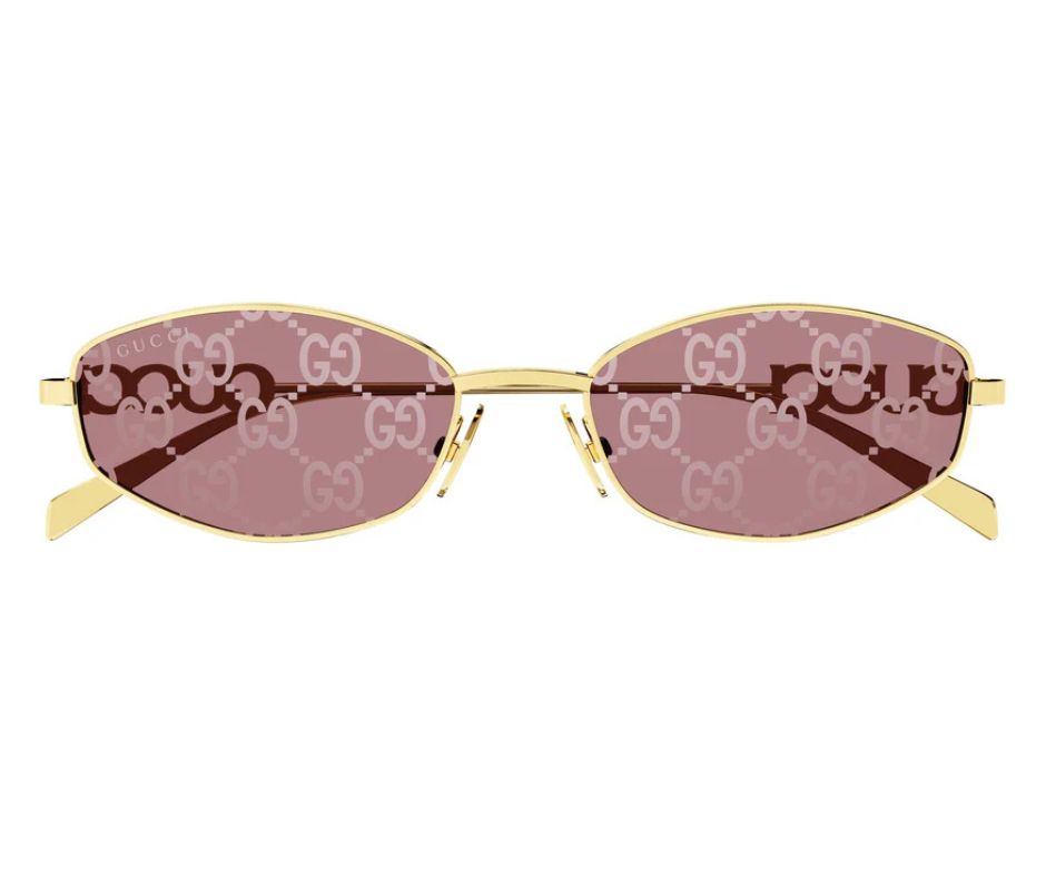 Gucci GG1802S 002 Round Sunglasses Gold / Pink Lens Crystal Logo Temple