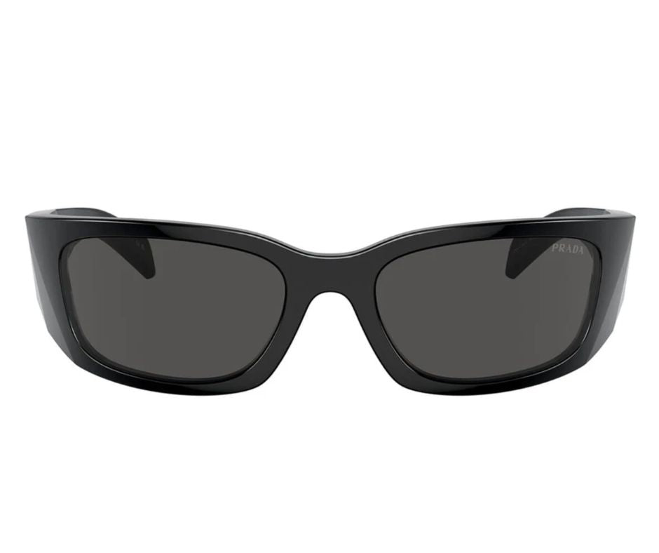Prada PR A14S 1AB5S0 Rectangle Wrap Sunglasses Black / Grey Lens