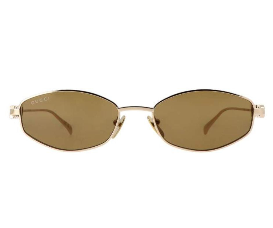 Gucci GG1802S 005 Oval Sunglasses Gold / Brown Lens Logo