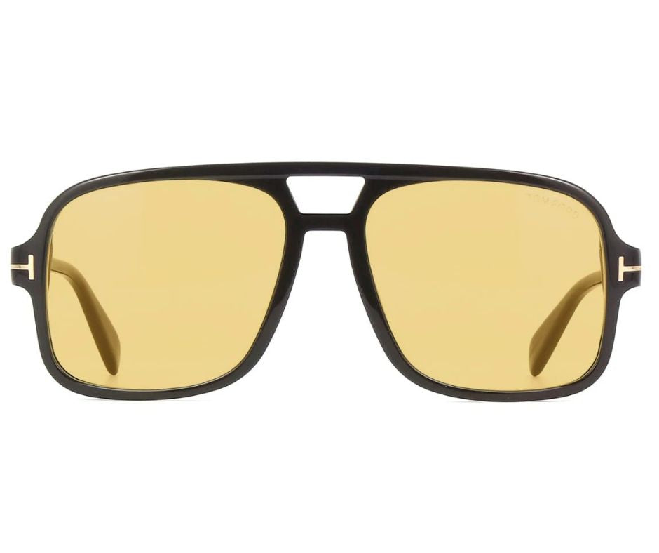 Tom Ford FT0884 01E Square Pilot Sunglasses Black / Yellow Lens