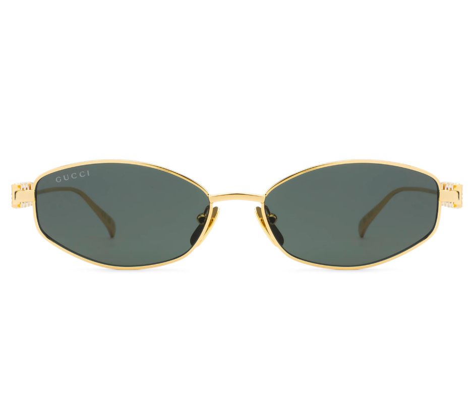 Gucci GG1802S 001 Round Sunglasses Gold / Grey Lens Crystal Logo Temple