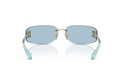 Miu Miu MU A51S ZVN10P Pale Gold Rimless Rectangle Sunglasses Light Blue Lenses