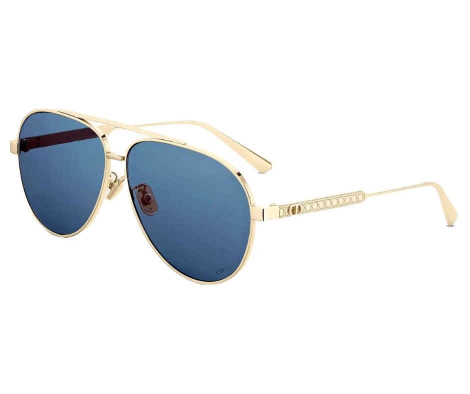 Dior Cannage A1U B0B0 Women's Gold / Blue Tinted Sunglasses