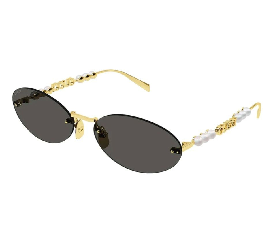 Gucci GG1922S 001 Womens Gold with Gray Lens Pearl Arms Oval Sunglasses