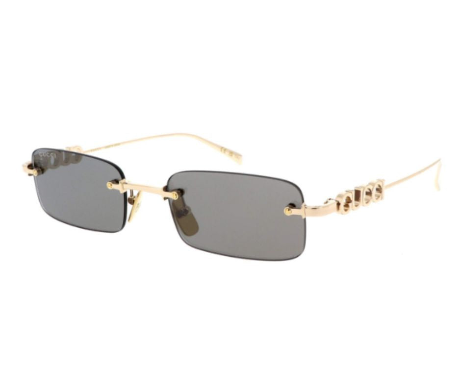 Gucci GG1808S 003 Rimless Rectangle Sunglasses Gold Grey Lens Logo Unisex