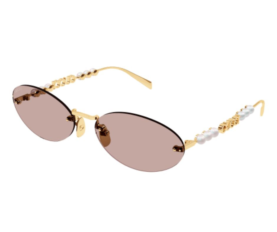 GUCCI GG1922S 004 Gold Pearls Oval Rimless Pink Lens Sunglasses