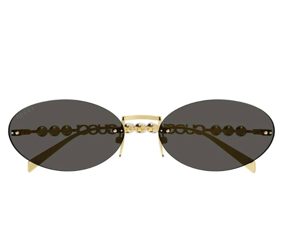 Gucci GG1922S 001 Womens Gold with Gray Lens Pearl Arms Oval Sunglasses