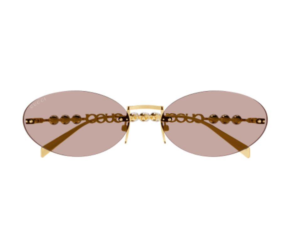 GUCCI GG1922S 004 Gold Pearls Oval Rimless Pink Lens Sunglasses