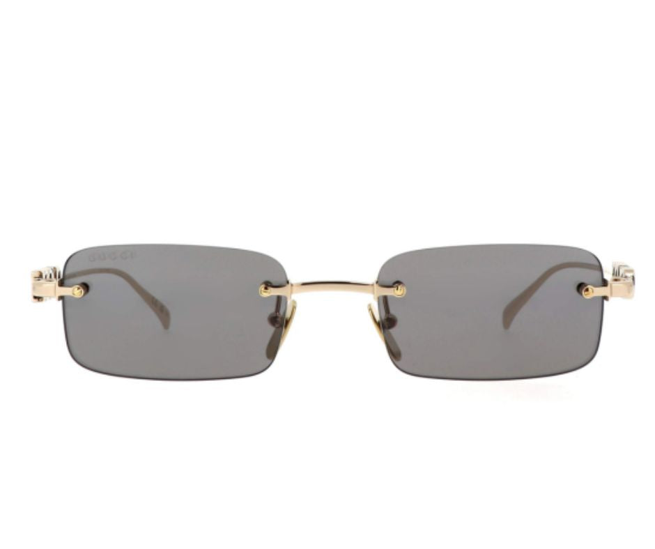 Gucci GG1808S 003 Rimless Rectangle Sunglasses Gold Grey Lens Logo Unisex